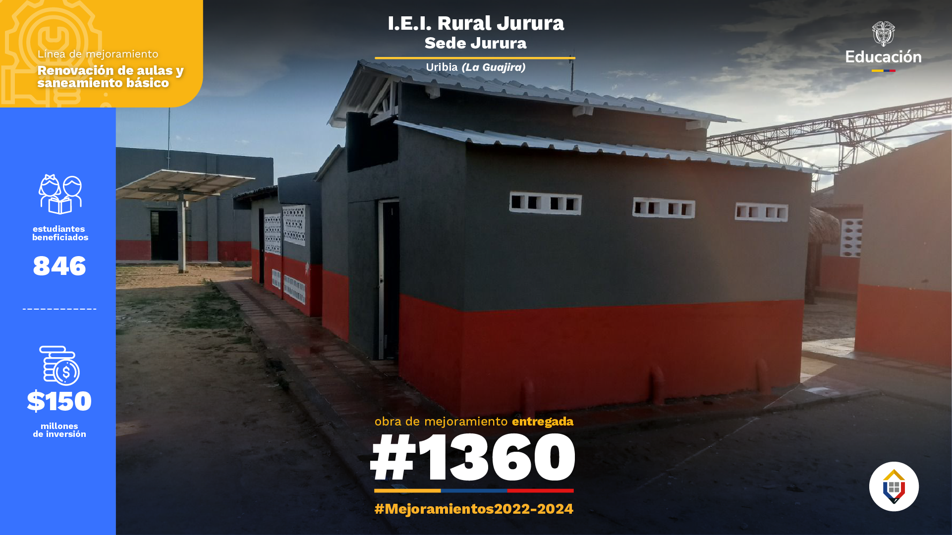 Obra de mejoramiento de infraestructura entregada por el Fondo de Finaciamiento de la Infraestructura Educativa (FFIE)